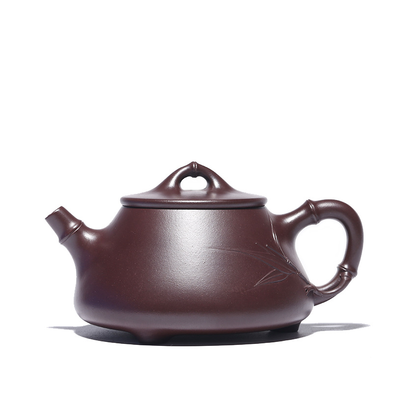 Yixing it pure manual stone gourd ladle undressed ore old purple clay teapot kung fu tea cup teapot bamboo