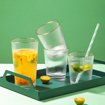 Nordic ins style simple transparent gold edge vertical glass glass water Cup household color transparent wine glass light luxury drinking water Cup