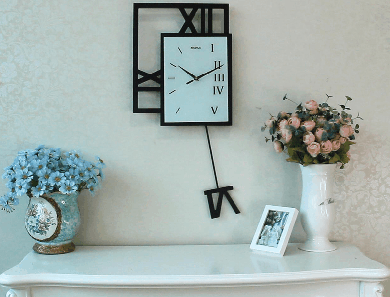 韩式时尚创意挂钟客厅摇摆钟现代装饰表夜光艺术挂表电子个性时钟