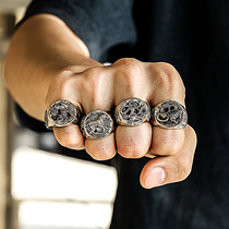 ruibeila925 silver four great divine beasts green dragon white tiger xuanwu suzaku ring male domineering Thai silver index finger ring tide