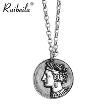 (Clearance) Ancient Greek coin replica necklace pendant vintage head coin street couple pendant