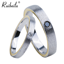 925 silver gold plated simple temperament gemstone set ring male and female couple ring thin ring wedding ring tide Christmas gift