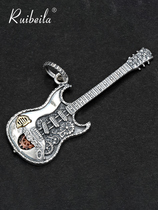 ruibeila guitar pendant necklace mens 925 silver European hip hop punk necklace rock gothic pendant tide