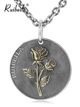 ruibeila rose coin pendant necklace mens tide 925 silver hip hop mens necklace retro old-fashioned personality