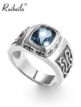 ruibeila vintage topaz ring male tide Thai silver European hip hop cross pattern gemstone silver ring