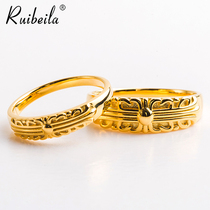 ruibeila18K gold retro cross flower couple ring fashion personality pattern gold ring finger ring tide