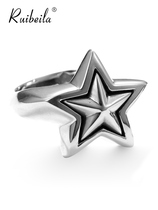 ruibeila simple five-pointed star opening ring hipster 925 Thai silver star couple ring tail ring index finger ring