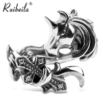 ruibeila925 silver vintage unicorn cross sword open ring diamond gemstone couple ring tide
