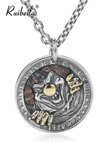 ruibeila Original Clown Round Brand Pendant Necklace Men 925 Silver Tide Men Hip Hop Personality Necklace Thai Silver Cool
