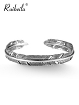 ruibeila925 silver vintage simple Indian feather bracelet mens European and American trend lasagna bracelet is old