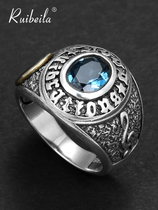 ruibeila Moon Cat Ring Men and Ladies 925 Silver Topa Stone Gem Music Ring Thai Silver Tail Ring Tide