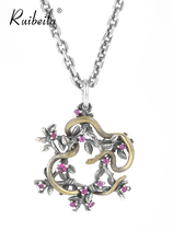 ruibeila vintage winding tree snake pendant necklace mens 925 silver dark black hip hop accessories sweater chain tide