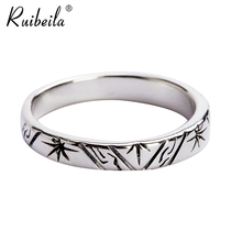 ruibeila925 silver personality simple pattern star ring mens and womens thin circle couple ring tail ring Thai silver tide
