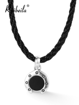 ruibeila925 silver vintage simple black onyx pendant male and female European and American hipsters collarbone chain sweater chain necklace necklace