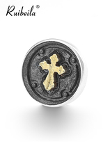 Ruibeila personality vintage cross round stud earrings mens 925 silver hip hop trend silver earring stud earrings single