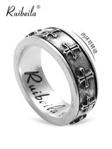 ruibeila925 silver fashion vintage cross personality ring mens Thai silver aged ring can be turned tide