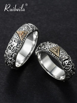 ruibeila 9k gold Gods Eye couple ring 925 Thai silver pair vintage hip hop mens ring female tide gift