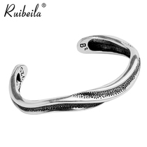 ruibeila925 silver vintage fashion snake-shaped open bracelet mens European and American street trend wave shaped bracelet