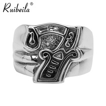 ruibeila925 Thai silver male retro punk number 7 ring European and American personality seven character index finger wide