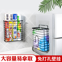 Kitchen garbage bag storage rack wall-mounted stainless steel non-punching large capacity plastic shopping bag finishing box