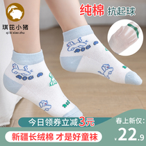 Qi Pyrene Small Pig Children Boy Socks Pure Cotton Spring Autumn Thin Mesh Summer Boy Light Mouth Short Socks Summer Style Boat Socks