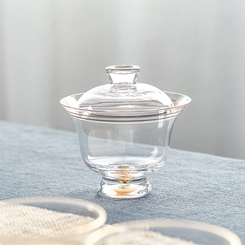 Qiu time household glass transparent kung fu tea tureen Chinese worship bowl tea bowl of large - sized more heat