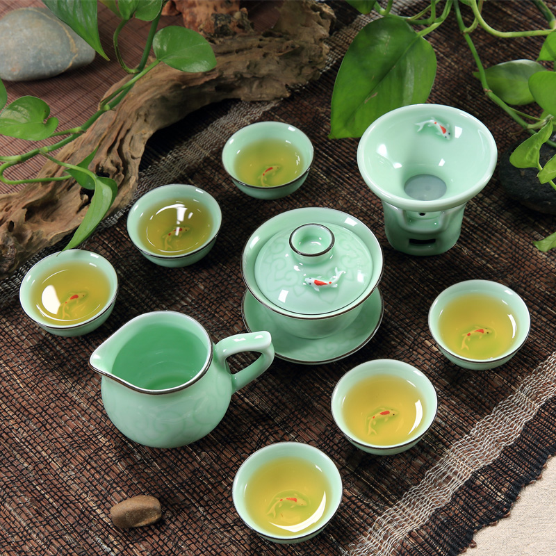 Longquan celadon ceramics kongfu tea tureen household ceramic cups tea bowl three cup small bowl is small