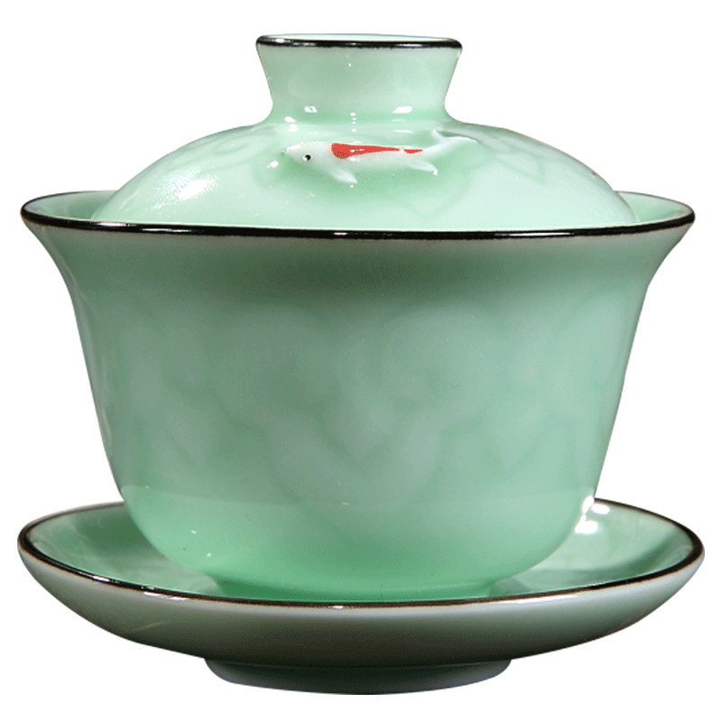 Longquan celadon ceramics kongfu tea tureen household ceramic cups tea bowl three cup small bowl is small