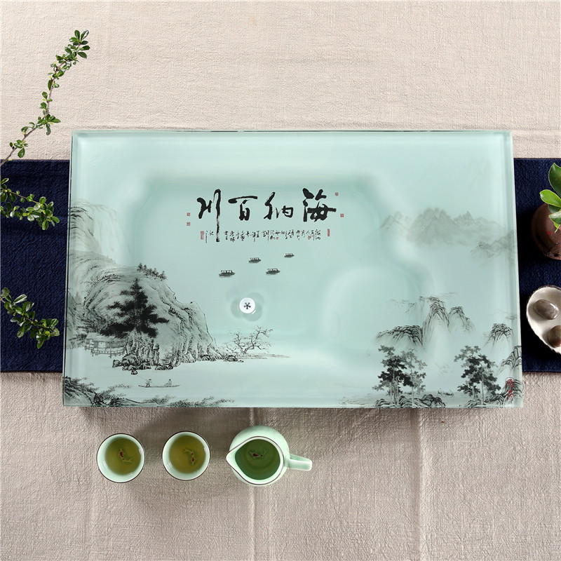 Qiu time household I and contracted a rectangle toughened glass tea tray was suit coloured glaze ceramic kung fu tea tea