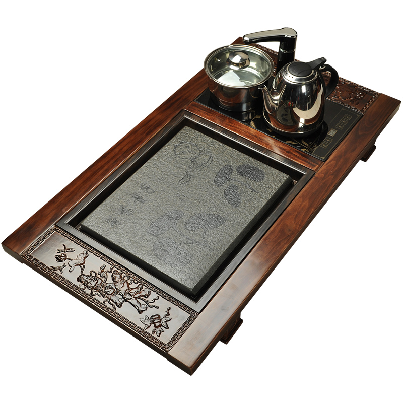 Having solid wood tea tray was set automatic integration sharply ebony stone tray household sea kung fu tea tea table