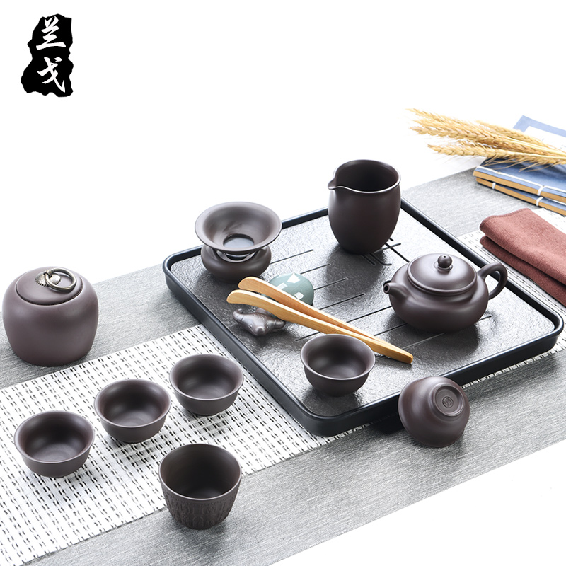 Having purple portable travel kung fu tea set suit small household set of ceramic teapot teacup small tea tray