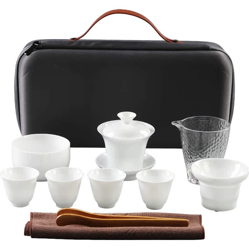 Travel dehua white porcelain tea set household ceramics tureen kung fu tea tea accessories portable package