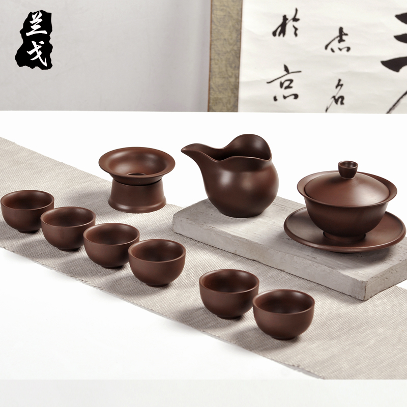 Having a complete set of yixing purple sand tea set undressed ore kung fu tea cups manual old purple clay teapot gift boxes