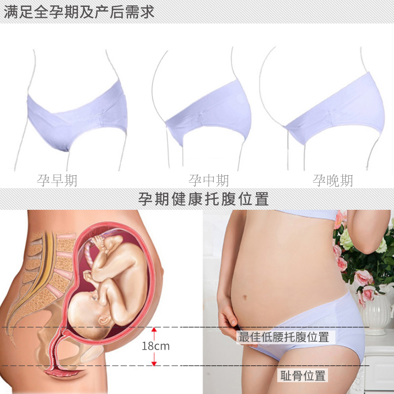 朵丫3条装孕妇内裤纯棉低腰托腹怀孕期三角裤头女大码U型短裤全棉产品展示图3