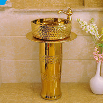 European-style column basin Integrated washbasin Hotel column washbasin Ceramic golden column basin Floor-standing washbasin