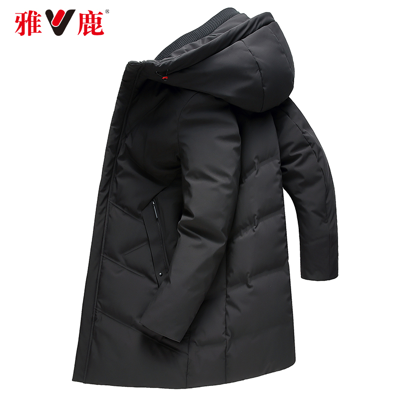 雅鹿羽绒服男中长款2019新款黑色加厚商务休闲男士修身外套冬季W