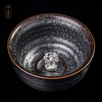 Jiacan kiln Li Jiadang Jianzhan good luck and again Tianmu Cup silver ornaments can be removed ceramic tea cup kung fu master Cup