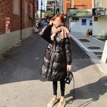 Wei Yanni Santa Rita autumn and winter long black white duck down knee-length jacket loose hooded down jacket female