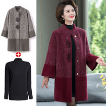 Middle and old age noble double face cashmere big coat female gats up overweight mom autumn winter water mince fuzz coat