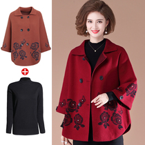 Fat Woman Cardiovert Mom Spring Autumn Dress Jacket Foreign Air shorts Gats up overweight Middle age wide Mrs. cashmere Grand coat