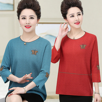 Fat Moms Summer Clothing Middle Sleeve Mulberry Silk Blouse Womens Foreign Air Cover Cardiovert plus Overweight Middle-aged Loose T-shirt