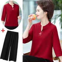 Fat Moms Summer Loaded Real Silk Blouse Mid-Sleeve Foreign Air Mid-Age Increased Code Womens Clothing Mulberry Silk Loose T-Shirt Suit