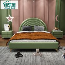 Solid wood childrens bed boys and girls light luxury modern leather soft bag bed creative cartoon bed 1 meter 5 single child room bed