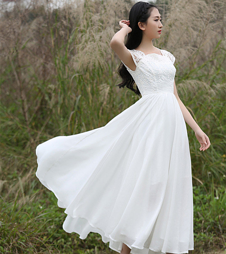 实拍现货8608#新款春夏女装 复古蕾丝长裙绣花小清新显瘦连衣裙