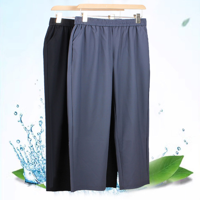 Summer ບາງໆອາຍຸກາງແລະຜູ້ສູງອາຍຸແມ່ຍິງ elastic waist ice silk ກາງເກງແມ່ຂອງແມ່ຍິງ plus size ວ່າງ 200 ປອນ