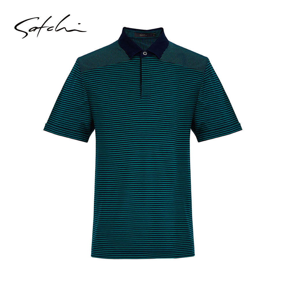 沙驰男装 短袖t恤男 男士商务休闲灰白条纹时尚夏季短t812302016