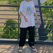 KTDA 19 autumn winter reflective logo print trousers for men and women couples Tide brand straight pants draw rope pants drawstring pants