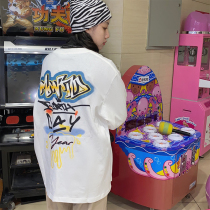 LKSTORE MostwantedLab 19FW graffiti long sleeve men and women couples loose graffiti sweater thin