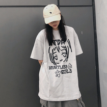 KTDA 2020ss Graffiti Girl round neck two-color short sleeve men and women couples National tide bottoming short Teet shirt