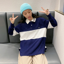 KTDA 2018 big striped thick sweater stand collar men and women couples loose polo striped sweater